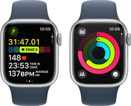 Apple Watch Series 9 - GPS + Cellular - 41mm - Silver Aluminium Case with Storm Blue Sport Band - S/M — thumbnail 4