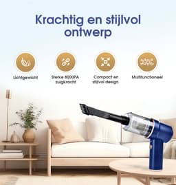 Kruimeldief - Mini kruimeldief - Kruimelzuiger - Handstofzuiger - Nat en droog vuil - Incl. 5 opzetstukken - Air duster - Autostofzuiger - Draadloze stofzuiger - 8000PA - Hepa filter – Blauw — thumbnail 9