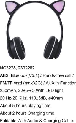 M.TK Draadloze Koptelefoon voor kinderen Zwart Kleur - Bluetooth Hoofdtelefoon 5 uur ononderbroken speeltijd - Kinder Hoofdtelefoon-Draadloze Koptelefoon - Zwart Kleur — thumbnail 4