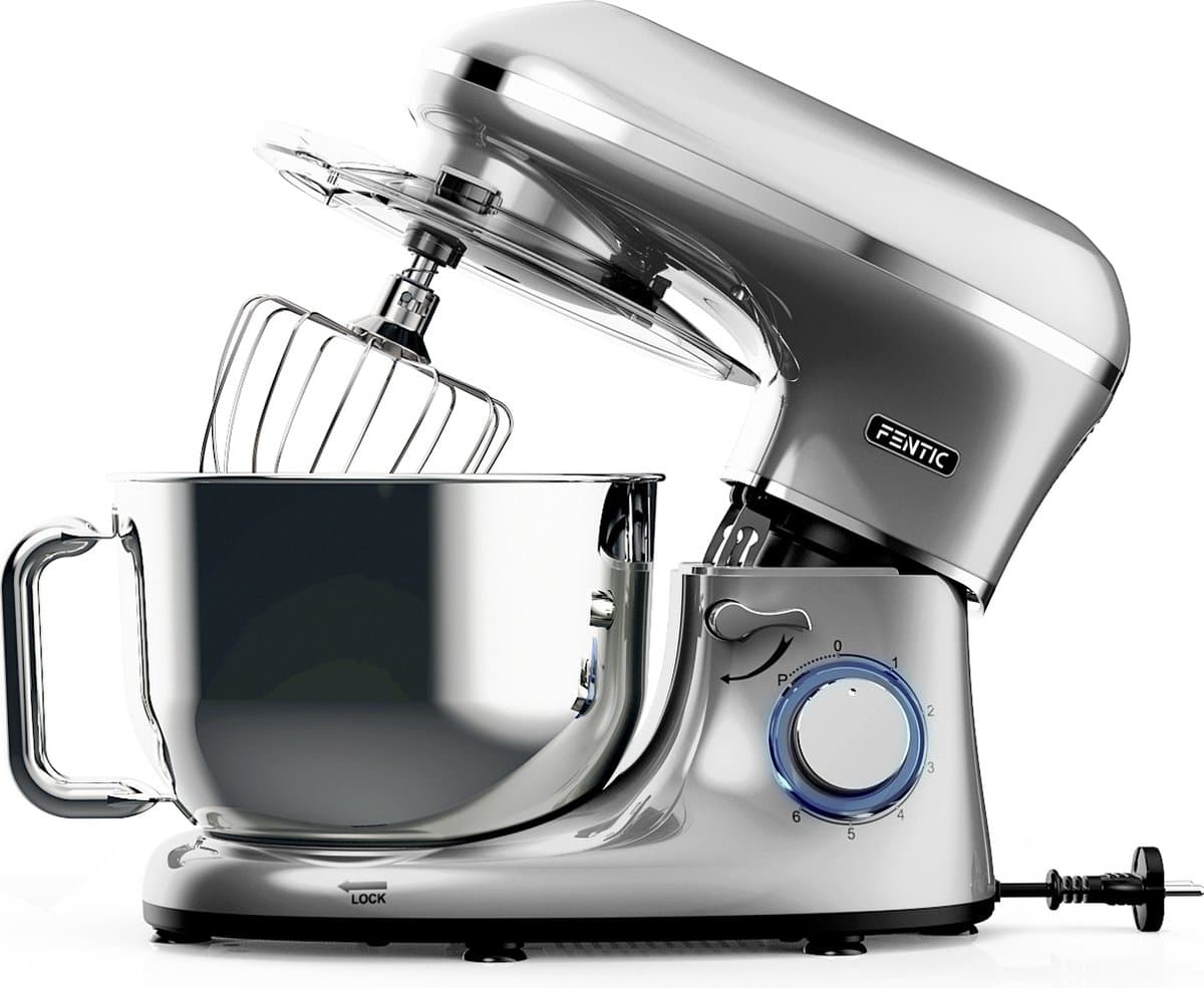 Fentic Keukenmachine - 2000W - RVS Mengkom (6,2 L) - Keukenrobot - Mixer met Garde, Deeghaak en Menghaak - Incl. extra Accessoires - Zilver — afbeelding 1
