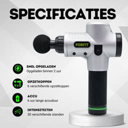 FORFIT Massage Gun - Metallic Silver – 30 Standen en 6 Opzetstukken – Draadloos en stil – Professioneel Massage apparaat- Massage Pistool — thumbnail 2
