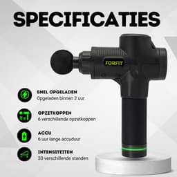 FORFIT Massage - Black – 30 Standen en 6 Opzetstukken – Draadloos en stil – Professioneel Massage apparaat- Massage Pistool — thumbnail 2