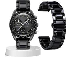 Stravo Luxe Keramische Roestvrijstalen Horlogebandje voor Samsung Galaxy Watch 7 / 6 / 5 / Pro / 4/ 3 / Active 2 - Garmin Approach / Forerunner / Venu 2 Plus/SQ / Vivomove - Polar Ignite / Unite - SmartWatch bandje voor alle 20mm Horloges - Zwart