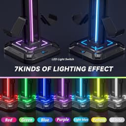 oCreon RGB Hoofdtelefoonstandaard met 9 Lichtmodi – Draaibare Houder voor Controller en Afneembare Haak - Zwart — thumbnail 5