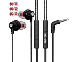 Bedrade Oordopjes met Haakse 3.5 mm Jack Aansluiting - In-Ear Sport Oortjes met Draad en Microfoon - Extra Bass - Super Comfortabel