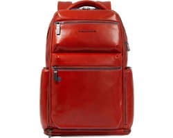 PIQUADRO Leren Laptop rugzak Rugzak met laptopvak Blue Square Computer Backpack With USB 25,5L Orange Oranje