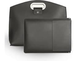 Luxe Laptoptas met Uitneembare Laptop Sleeve - Vegan Leer - Handtas Vrouwen en Mannen - Zwart