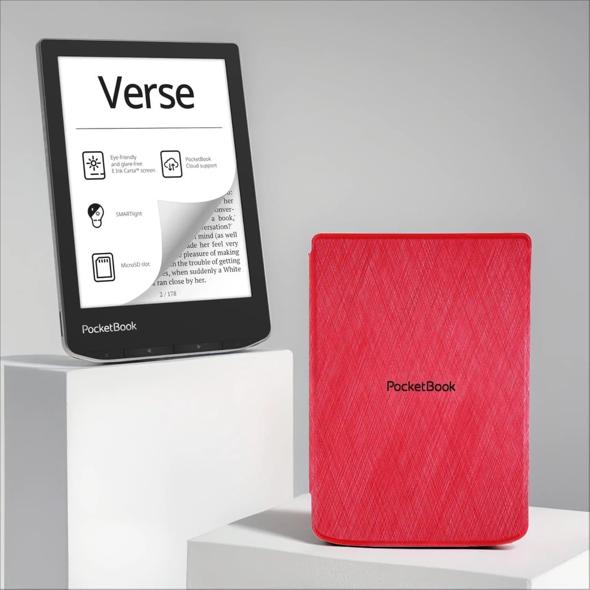 PocketBook Verse Mist Grey + Rood PocketBook hoesje — afbeelding 1