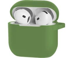 Hoesje - Geschikt voor Apple AirPods 4 - Siliconen Hoes met Clip - Silicone Case Cover - Donkergroen