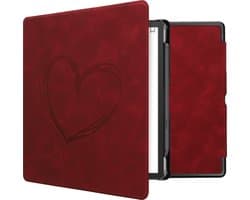 kwmobile e-reader hoesje geschikt voor Amazon Kindle Scribe (2022/2024) hoes - Ereader flip case met standaard - Kunstleren e reader cover - Brushed Hart design in donkerrood