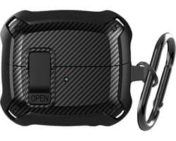 YONO Armor Hard Case geschikt voor Samsung Galaxy Buds 3 - 3 Pro - Hoesje met Lock - Carbon Design - Zwart