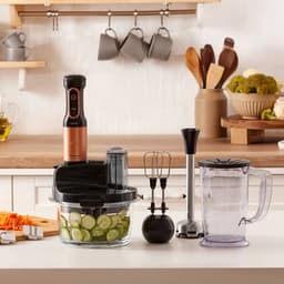 Karaca Mastermaid Prosteel - Keukenrobot 2500W – Glazen Hakmolen 1,5L – Staafmixer, Smoothiebeker, Garde, Rasp & Snijschijven – Zwart/Koper — thumbnail 3