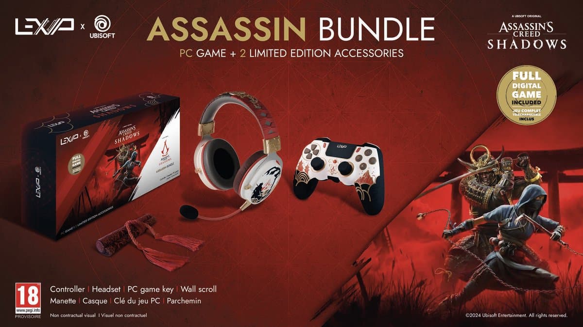 LEXIP Assassin's Creed Shadows "ASSASSIN" Bundel - Draadloze gaming headset en draadloze controller inclusief volledige PC versie game - Exclusief design i.s.m. UBISOFT - Multicolor — afbeelding 1