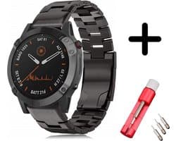 Titanium bandje met toolkit geschikt voor Garmin Fenix 5 - Plus & Sapphire - Fenix 6 - Pro & Sapphire - Garmin Fenix 7 - Fenix E - Fenix 8 47mm - Epix Gen 2 - Quickfit 22 / 22mm band voor Garmin smartwatches - Horlogebandje - Polsband - grijs