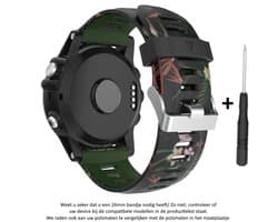 Groen Bamboe / Bamboo siliconen Horlogebandje 26mm geschikt voor Garmin Fenix 3 / 3 HR / 3 Sapphire, Garmin Fenix 5x, Garmin D2 & Garmin Quatix 3 – NIET Quickfit Compatibel – 26 mm green camo smartwatch strap - band - Maat: zie maatfoto