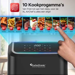 Turbotronic Airfryer XL AirChef - 5L - 1600W - Heteluchtfriteuse - Dual Heating - 50ºC tot 200ºC - 10 Kookprogramma's - Zwart — thumbnail 4