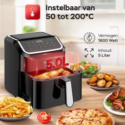 Turbotronic Airfryer XL AirChef - 5L - 1600W - Heteluchtfriteuse - Dual Heating - 50ºC tot 200ºC - 10 Kookprogramma's - Zwart — thumbnail 3