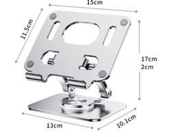 WK® Aluminium’s Ipad Houder -Tablet Standaard - 360 garden rotatie Tablet Telefoon Houder- Siliconen anti slip - stabiel en duurzaam- 4.7-12 Inch Ipad & Tablet & Telefoon- 15*11.5cm - Zilver