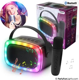 PartyFunLights mini karaoke set party speaker met microfoon zwart - Discoverlichting - Draadloos - Voor volwassenen en kinderen — thumbnail 3
