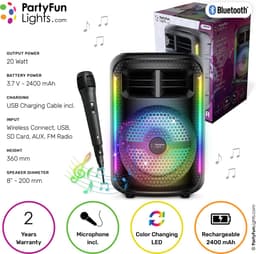 PartyFunLights draadloze karaoke set party speaker met microfoon zwart - Discoverlichting - Oplaadbaar — thumbnail 5