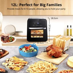 J&R Luchtfriteuse - Broodrooster oven - Airfryer - Braden - Bakken - Grill - Opwarmen - 12 Liter - Touchscreen - Groot - Zwart — thumbnail 3