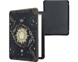kwmobile e-reader hoesje geschikt voor Amazon Kindle Paperwhite (2024)/Colorsoft hoes - E reader flip case met magnetische sluiting - Ereader cover - Tarotkaart design in donkerblauw / geel / zwart
