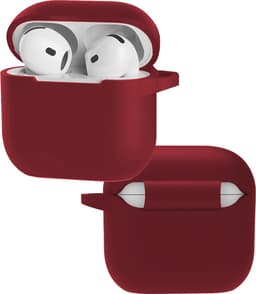 Hoes - Geschikt voor Apple AirPods 4 - Siliconen Hoesje met Clip - Silicone Case Cover - Donkerrood — thumbnail 1