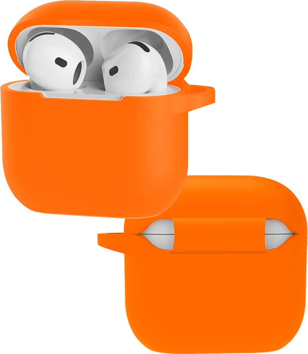 Hoes - Geschikt voor Apple AirPods 4 - Siliconen Hoesje met Clip - Silicone Case Cover - Oranje — afbeelding 1