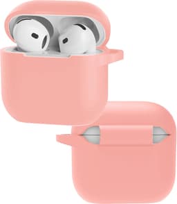 Hoes - Geschikt voor Apple AirPods 4 - Siliconen Hoesje met Clip - Silicone Case Cover - Lichtroze — thumbnail 1