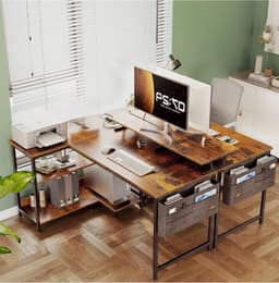 hoekbureau-L-vorm-120 x 80 x 88 cm-USB-oplaadpoort en stopcontact -gaming met rek-omkeerbaar-monitorrek voor kantoor-Bruin — thumbnail 5