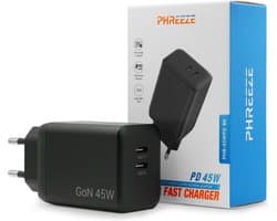 USB C Adapter 2 Poorten - GaN Lader - Snellader 45W - Oplader voor Telefoon, Tablet en Laptop