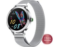 Golden Sound AMOLED Smartwatch Dames - 3 extra bandjes - Geschikt voor elke laptop en smartphone - Stappenteller - Slaapmonitor - Saturatiemeter - 42mm - Zilver
