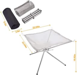 Opvouwbare vuurplaats, draagbare opvouwbare 304 roestvrijstalen gaas campingvuurplaats voor picknick, kampvuur, houtgestookte vuurplaats met draagtas voor terras, camping, tuin - L (55,9 x 55,9 x 43,2 cm) — thumbnail 5