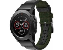 Stoffen nylon hybrid bandje geschikt voor Garmin Fenix 5 - Plus & Sapphire - Fenix 6 - Pro & Sapphire - Garmin Fenix 7 - Fenix E - Fenix 8 47mm - Epix Gen 2 - Quickfit 22mm band voor Garmin smartwatches - Horlogebandje - Polsband - legergroen