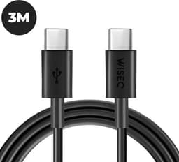 USB C snellader kabel 3 m – USB C naar USB C extra lange datakabel – geschikt voor Samsung en iPhone - zwart – WiseQ — thumbnail 2