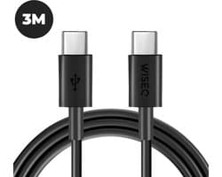 USB C snellader kabel 3 m – USB C naar USB C extra lange datakabel – geschikt voor Samsung en iPhone - zwart – WiseQ — thumbnail 1