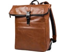 Bloomsbury Leren Rolltop 14 inch Laptop Rugtas - Unisex Rugzak - Dames en Heren - Echt Leer - Cognac