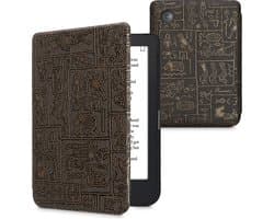 kwmobile e-reader hoesje geschikt voor Kobo Clara 2E hoes - E reader flip case met magnetische sluiting - Ereader cover - Hiërogliefen design in goud / zwart