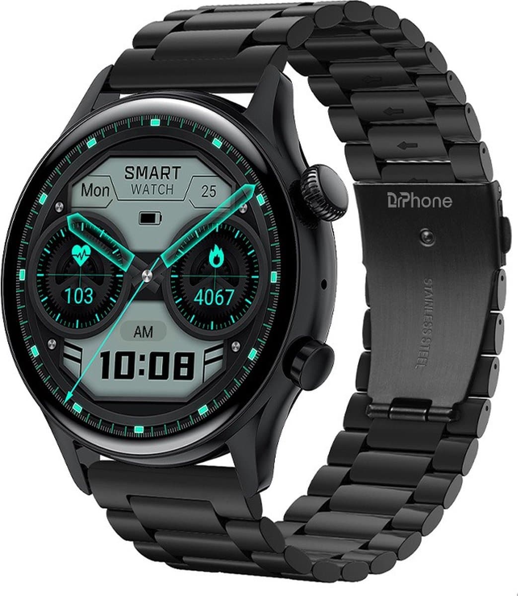 DrPhone DTX Ultra - Vlaggenschip Smartwatch 1.36 Inch AMOLED 390x390 - Always On Display - Horloge Belfunctie - Zwart Metaal — afbeelding 1