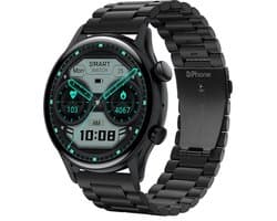 DrPhone DTX Ultra - Vlaggenschip Smartwatch 1.36 Inch AMOLED 390x390 - Always On Display - Horloge Belfunctie - Zwart Metaal