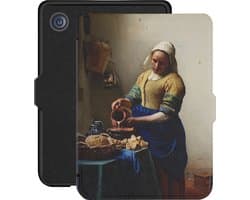 Lunso - Geschikt voor Kobo Clara 2E hoes (6 inch) - Vegan Saffiano Leren sleep cover - Vermeer Melkmeisje