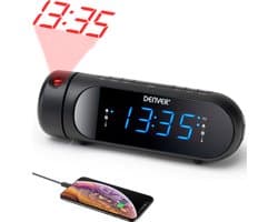 Denver Wekkerradio met Projectie - Opladen via USB - Digitale Wekker - FM Radio - Dubbel Alarm - CPR700 - Zwart