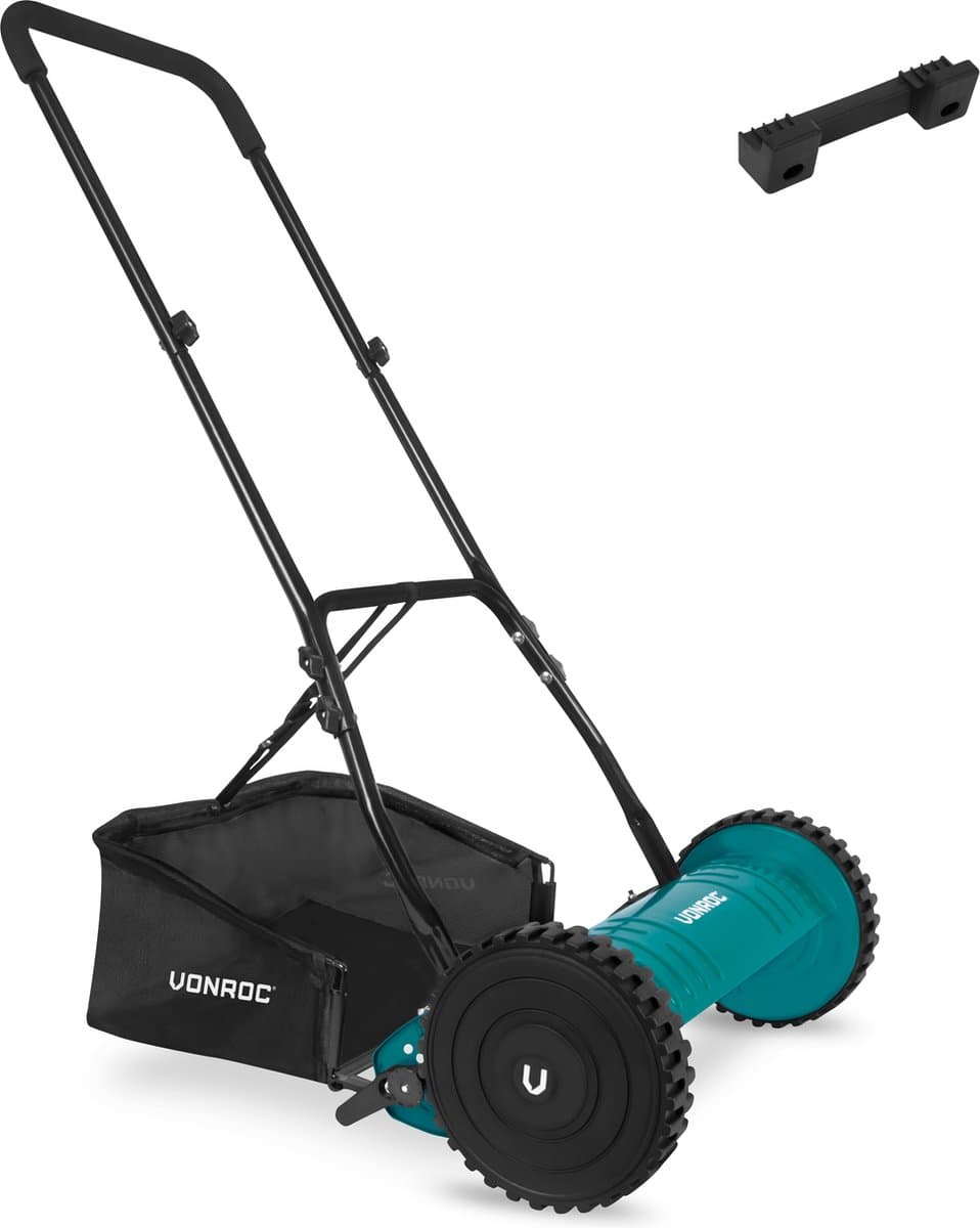 VONROC Kooimaaier – handgrasmaaier - 400mm - 4 instelbare maaihoogtes (15-25-31-35mm) incl. muurbeugel en opvangzak — afbeelding 1