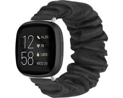 Strap-it Smartwatch bandje - Scrunchie nylon bandje - geschikt voor Fitbit Versa 3 / Fitbit Sense - zwart