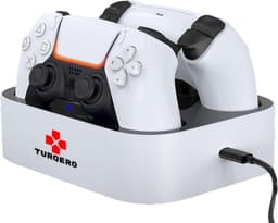 Turqero PS5 Oplaadstation - Playstation 5 controller oplader - Playstation 5 accessoires - Charging station - Draadloos - Geschikt voor twee PS5 controllers - Wit — thumbnail 1