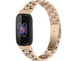 Stalen Smartwatch bandje - Geschikt voor Fitbit Inspire 3 stalen bandje - champagne - Strap-it Horlogeband / Polsband / Armband