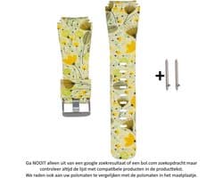 Bloemen Siliconen Bandje geschikt voor bepaalde 22mm smartwatches van verschillende bekende merken (zie lijst met compatibele modellen in producttekst) - Maat: zie foto – 22 mm rubber smartwatch strap