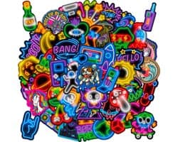 50X Mix Stickers- Neon Light Stickers -Voor Laptop/Koffer/Gitaar/Koelkast/Fiets - Premium Kwaliteit PVC - 4x7CM