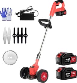 Bosmaaier Electrisch - Grastrimmers met Accu - Grasmaaier - Handmaaier met Wielen -Zwart met Rood — thumbnail 1