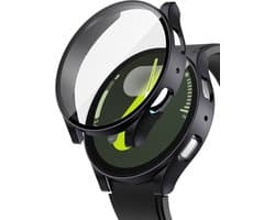 Hoesje + Screenprotector Samsung Galaxy Watch 7 44mm – Gehard Glas Cover + Shock Proof Case – Zwart